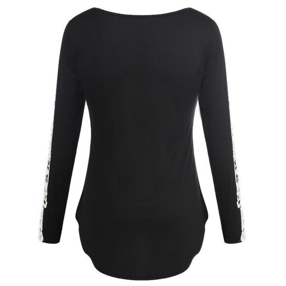 *NWT* Black Long Sleeve Top w. Lace Patchwork on the Arms - Picture 5 of 6